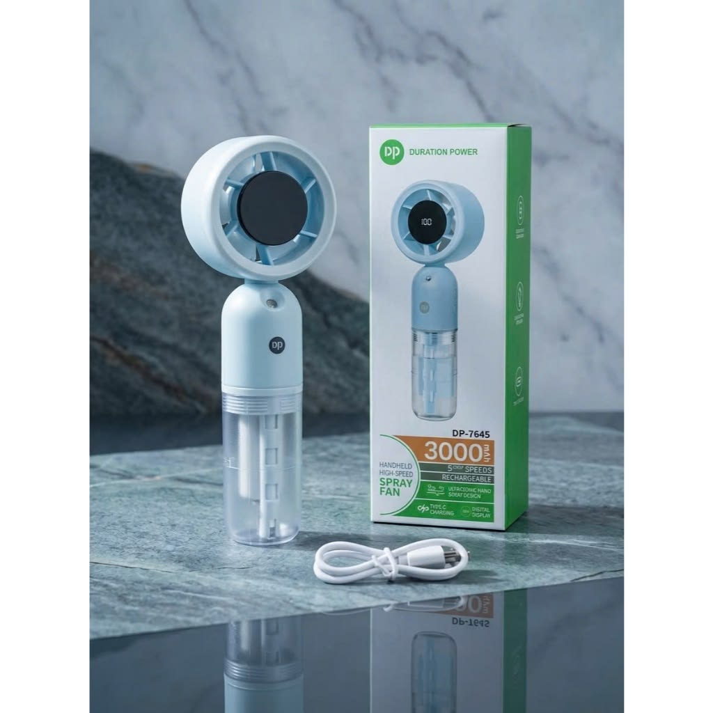 DP 7645 Turbo Mist Spray Handheld Fan – Powerful Cooling with 3000mAh